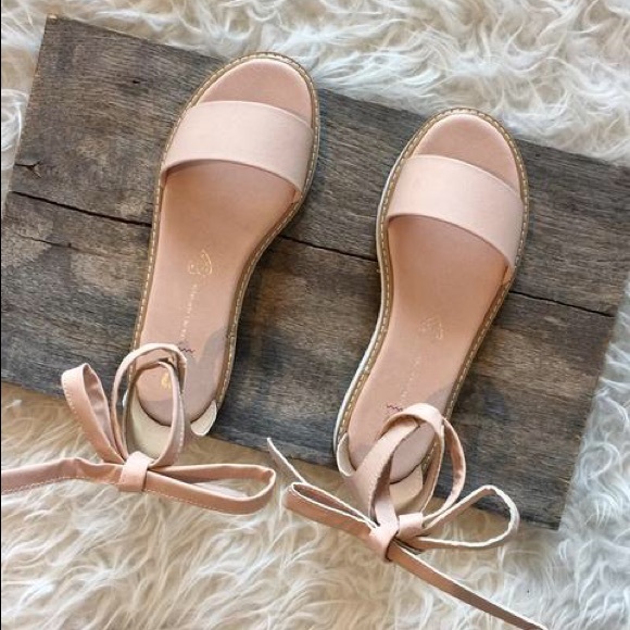 Vegan Leather Blush Cream Lace Up Sandal - Picture 3 of 7